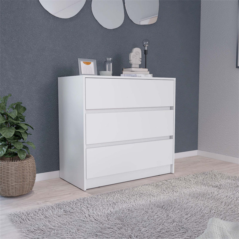 Commode 3 tiroirs l 33,46 po, Blanc