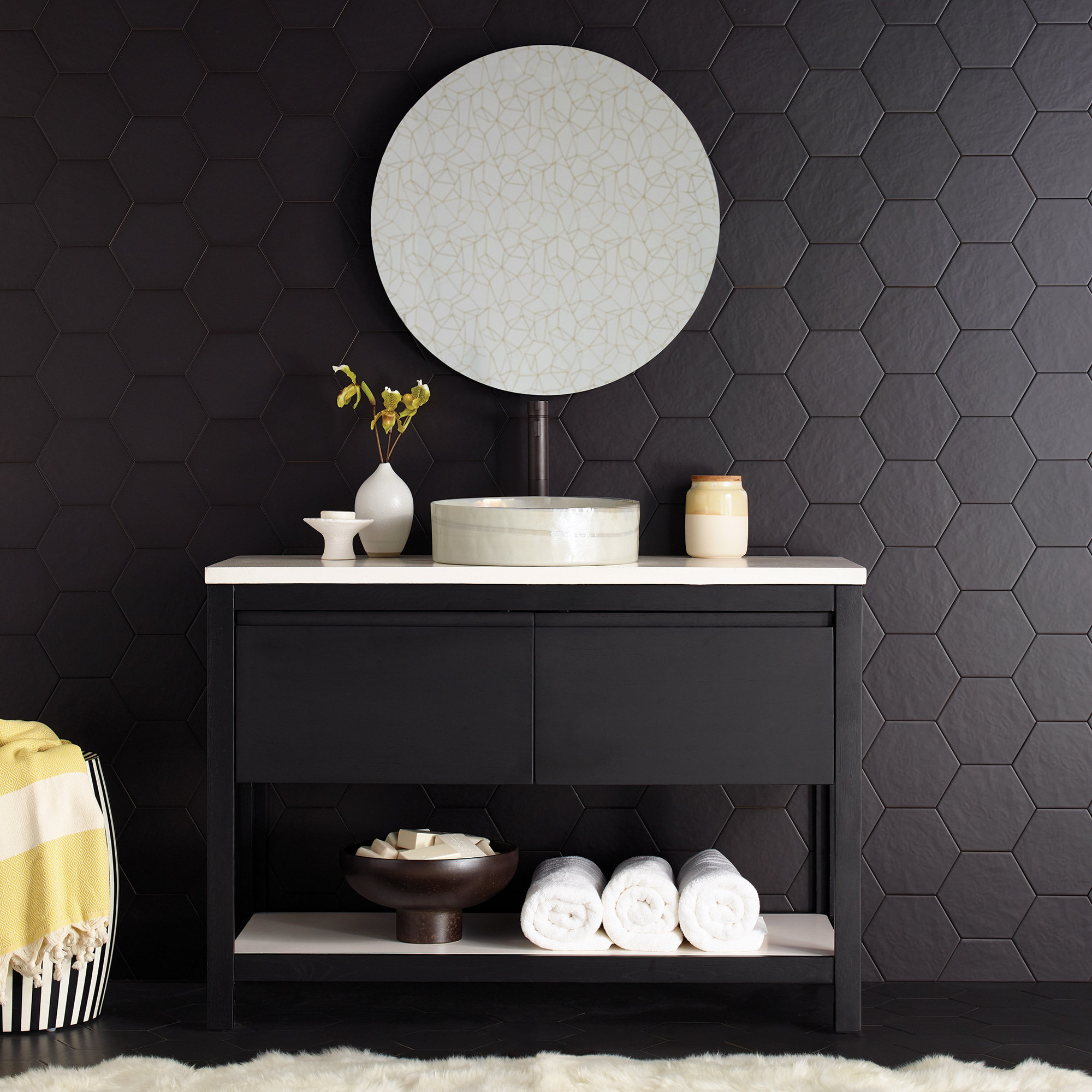 Solace 49" Single Bathroom Vanity Set, Pearl, Midnight Oak