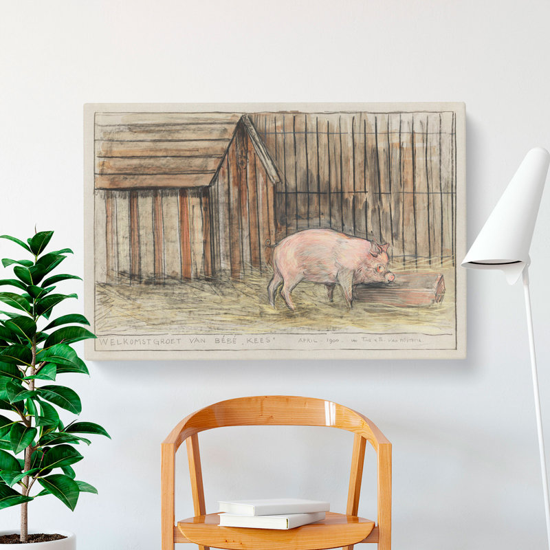 Pig In A Farm by Theo Van Hoytema - Wrapped Canvas Painting, 35cm H x 50cm W x 3cm D