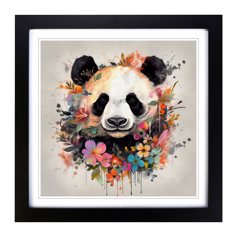 Panda Floral Art - Framed Print, Black