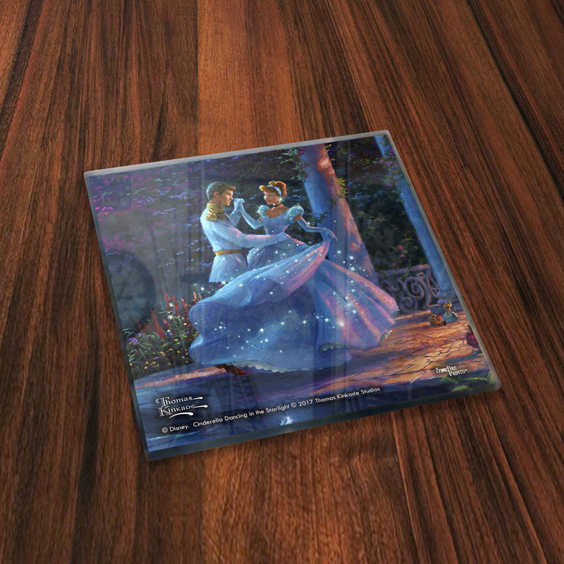 Ensemble de sous-verres en verre Cendrillon dansant sous les étoiles Thomas Kinkade