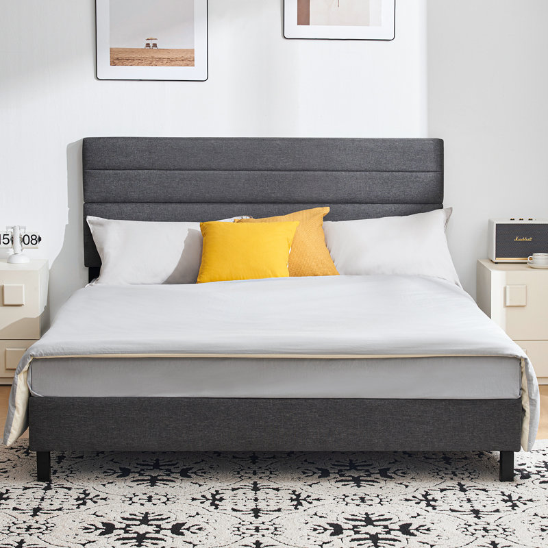 Lit plateforme tapissier Yeudiel, gris, Grand lit