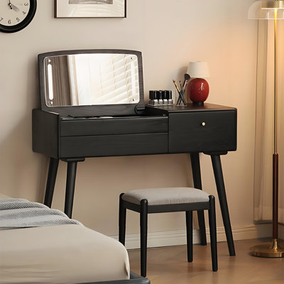 Coiffeuse simple en bois massif de 39,37 po avec miroir rabattable