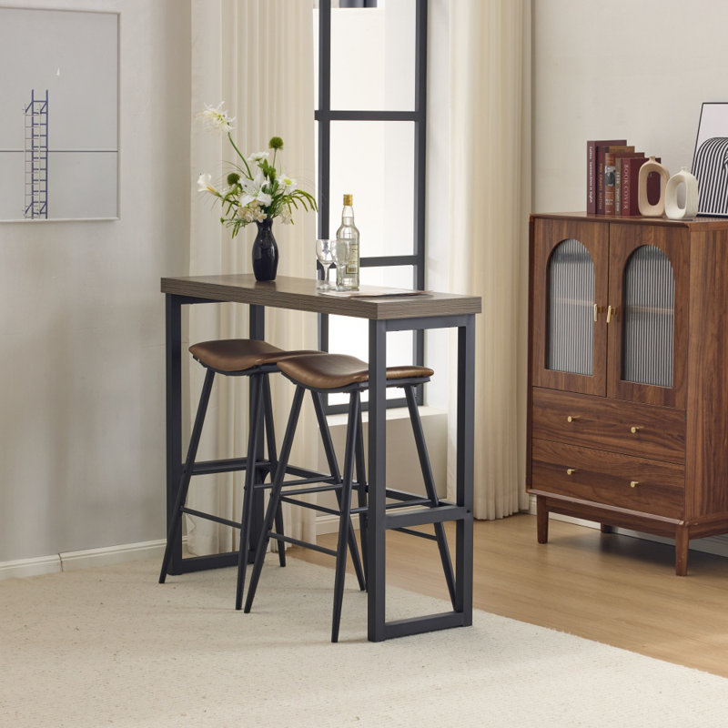 47.24in Modern Counter Height Bar Table and Chairs Set with 2 Stools for Kitchen Dining Table in Gray, Gray