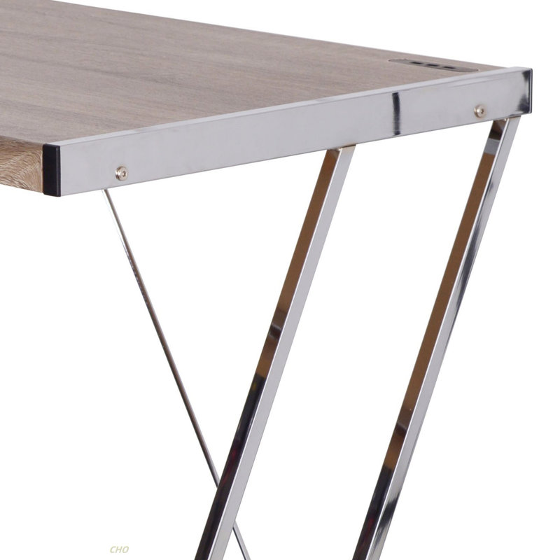 Bureau en chêne patiné et chrome avec ports USB