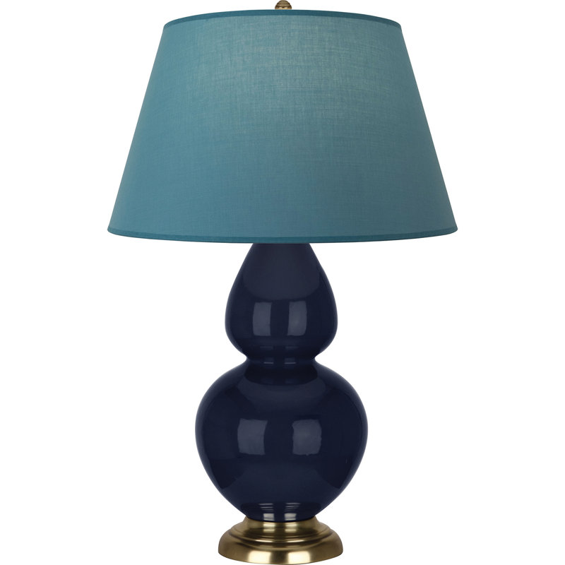 Lampe de table double gourde en céramique, Bleu vif / gris, Bleu minuit verni / laiton, Laiton