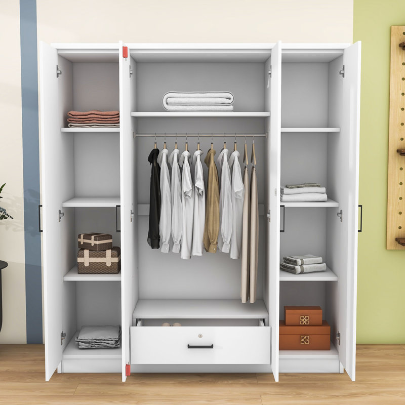 Armoire 4 tiroirs avec tablettes en bois Magny, Blanc