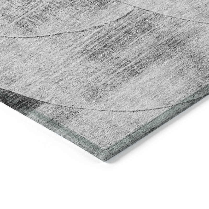 Gray Rectangular Washable Synthetic Flat Woven Rug