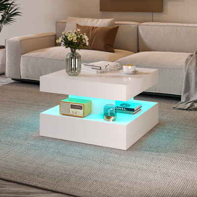Square Coffee Table with Led Lights for Living Room