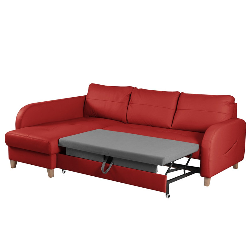 Alvaretta Leather Corner Sofa with Sleeping Function and Underseat Storage , Left Hand Facing, Red