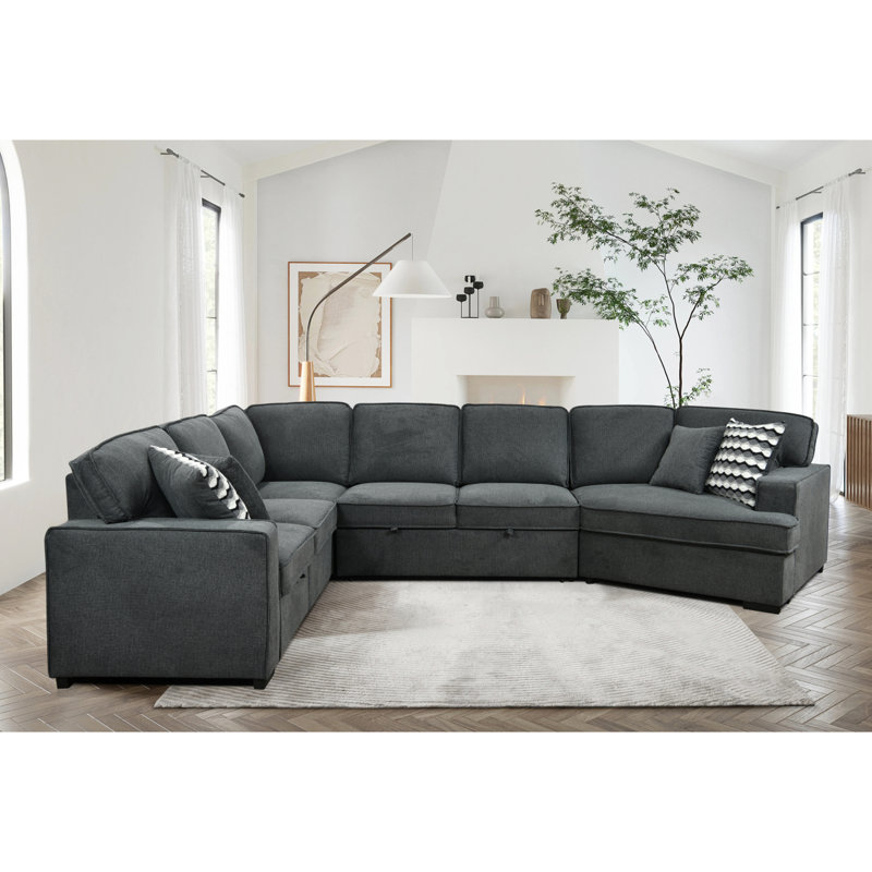 Canapé-lit modulaire escamotable avec méridienne et canapé-lit modulaire de 146 po Modern, Gris foncé