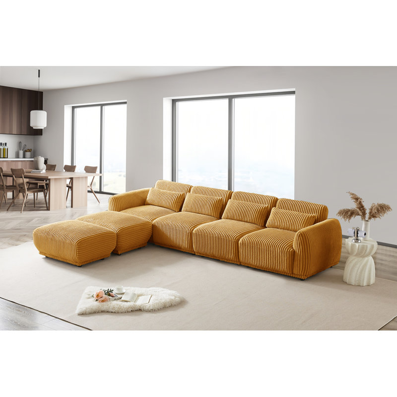 Canapé modulaire en velours côtelé Nickelsville, Velours côtelé jaune