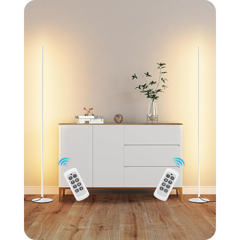 White Minimalist LED Corner Floor Lamp Set with Remote Control