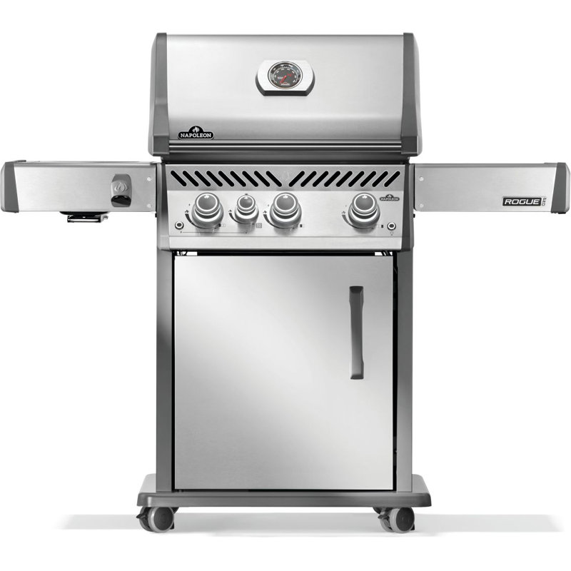 Barbecue à 3 brûleurs Rogue PRO 425 avec brûleur latéral infrarouge et plaque de cuisson en fonte, Acier Inoxydable
