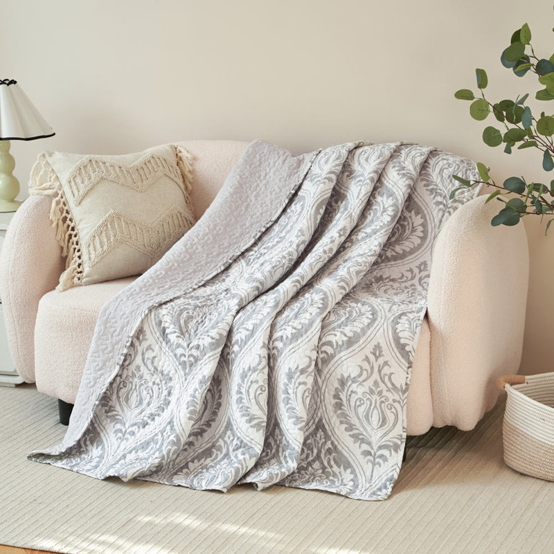 Jeté matelassé Heather Grey White Ogee