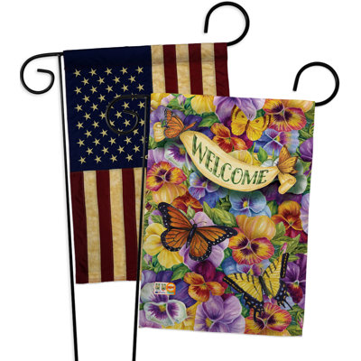Drapeau de jardin 2 côtés en polyester 19 po x 13 po papillons pensées avec amis et grenouilles
