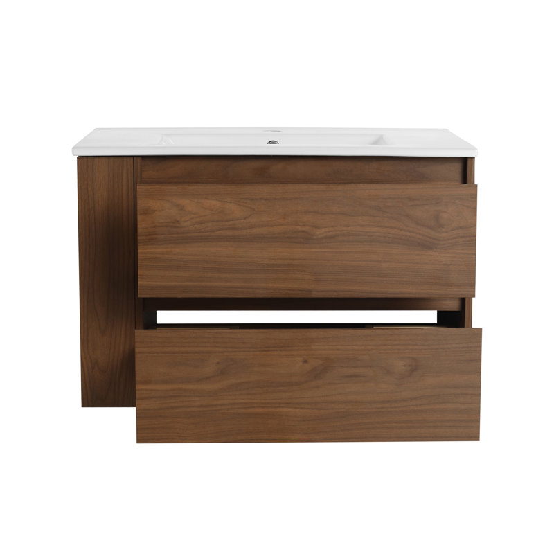 Bathroom Storage Cabinet, 19.68" H x 30" W x 18.30" D, Brown Oak
