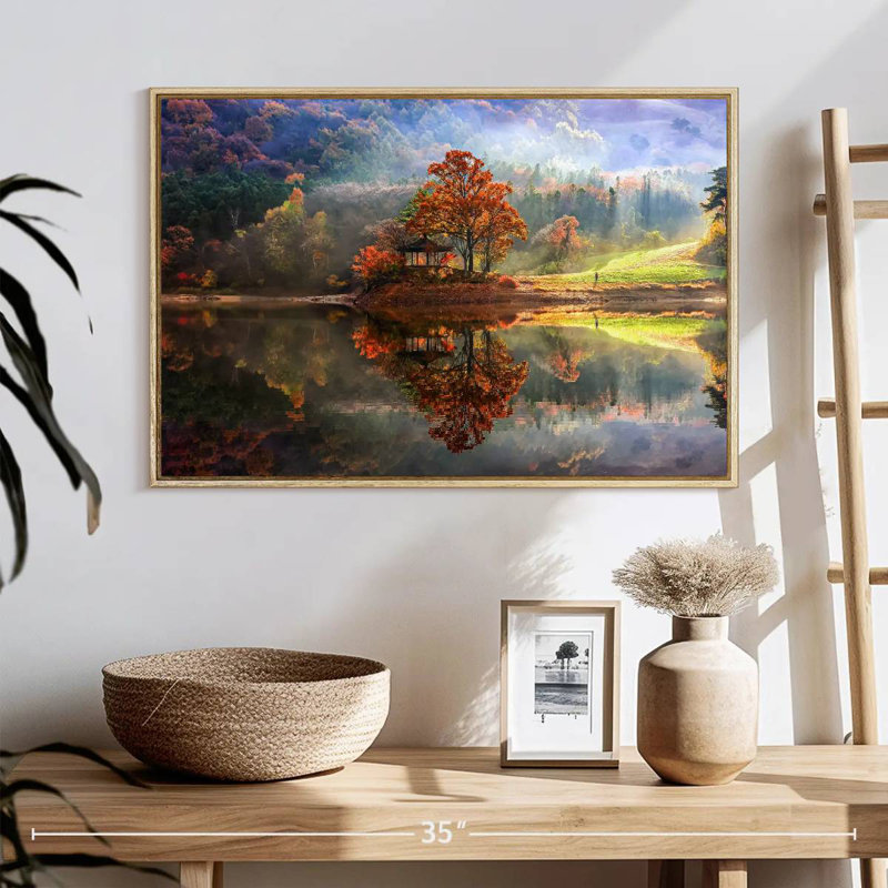 Enchanted Lake, 25" X 17", Floating Frame Natural Wood