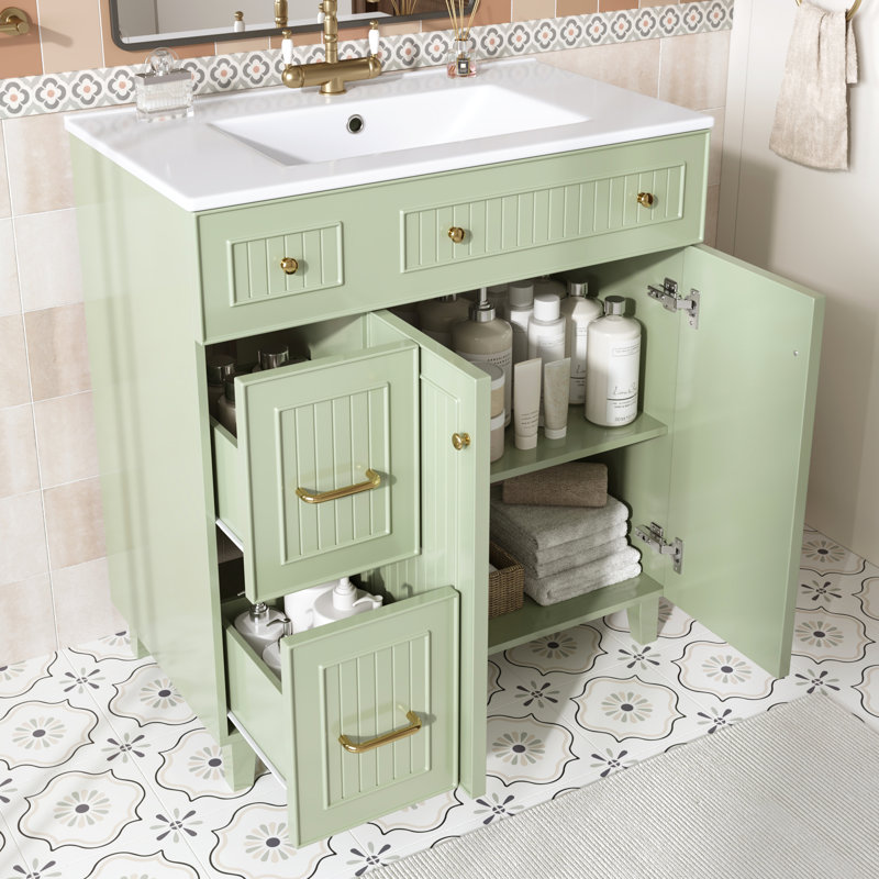 Bathroom Vanity Unit with Ceramic Sink, Green