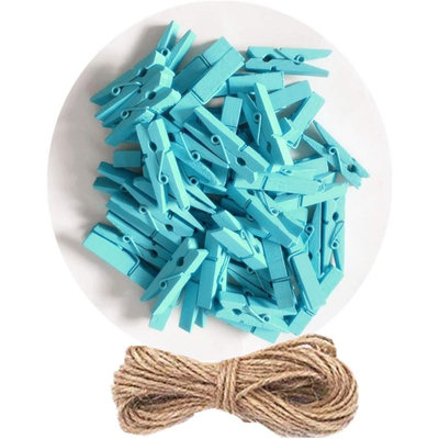 50PCS Mini Wooden Clothespins – Bright Blue Photo Clips for Crafts, Picture Display & Party Decor