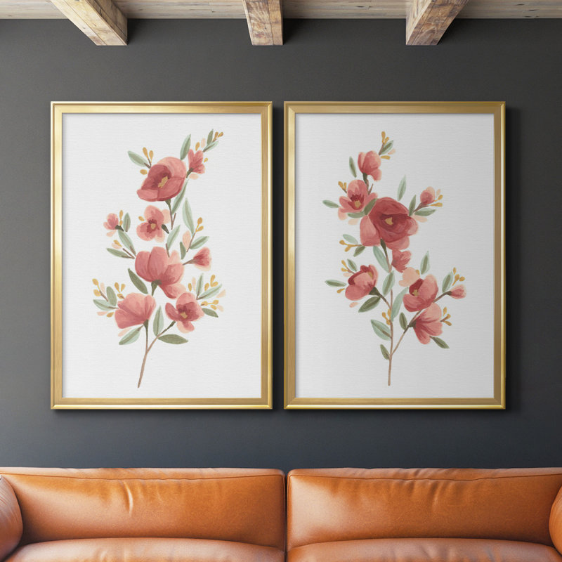 Wildflower Sprig III - ensemble de 2 reproductions d'art sur toile encadrées, Or, H 42,5 po x l 61 po x P 1,25 po