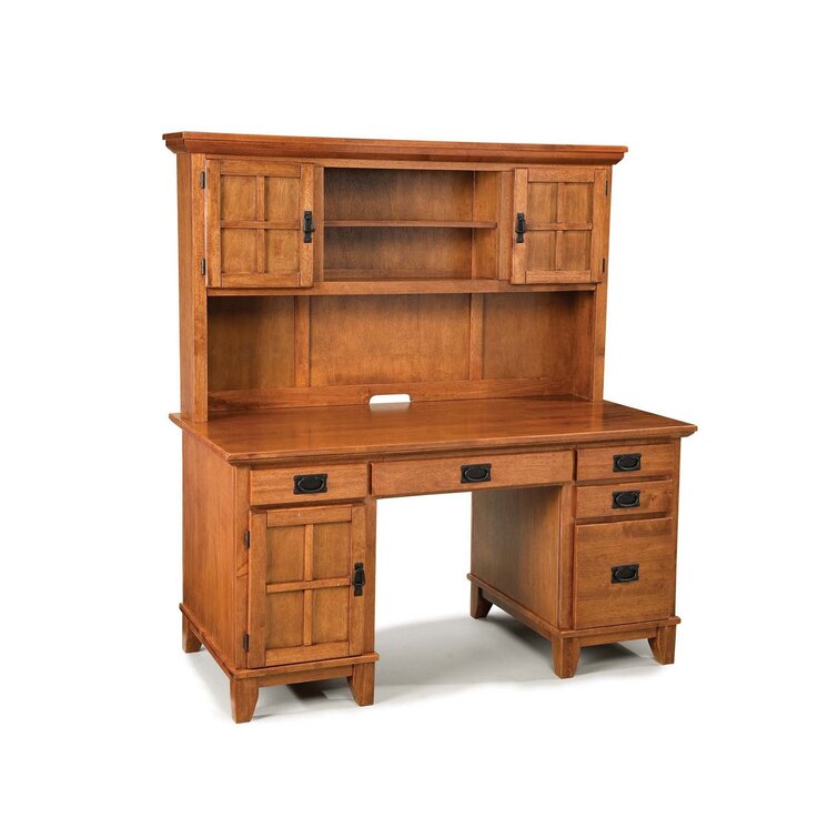 Ivinta Computer Desk with Drawers, 52 Inches Office Desk with Hutch and Printer Shelf, Modern Writing Desk - Brown