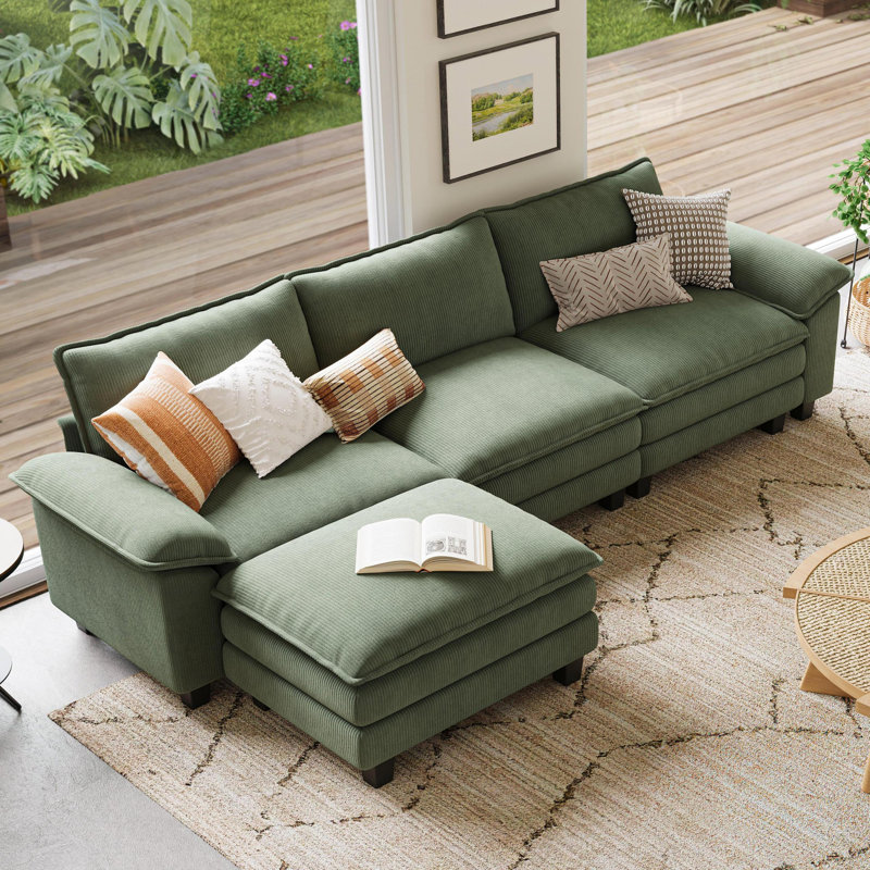 Canapé modulaire rembourré en forme de L de 123 po avec repose-pieds Colbey, Vert