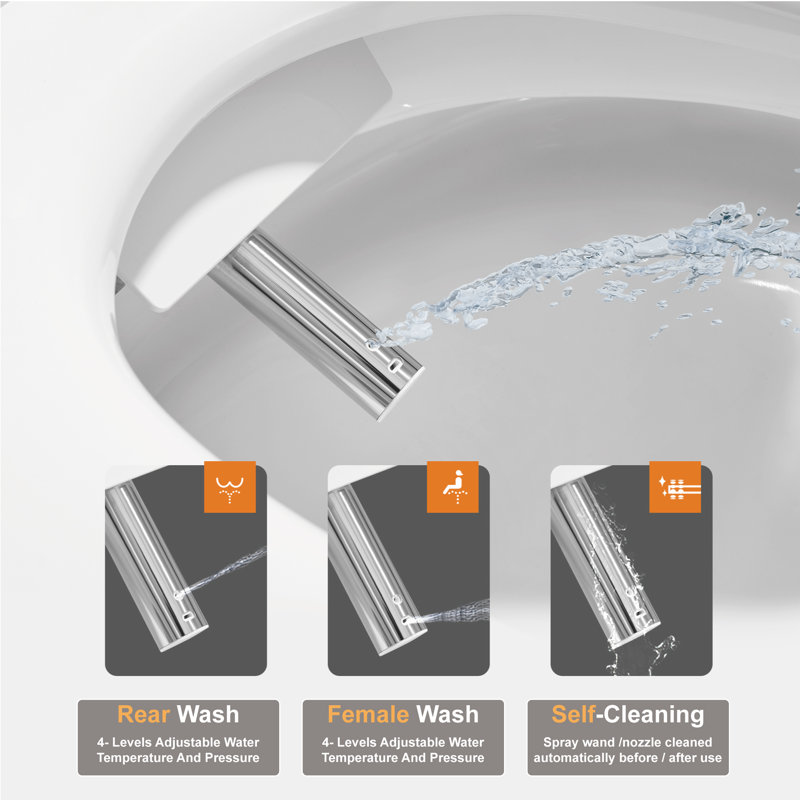 T10W Uinkoo Smart Toilet - Fully featured smart toilet W/wide seat, Auto Open/Close, LED Display, Warm Air Dryer, Auto Flush System, Heated Seat,