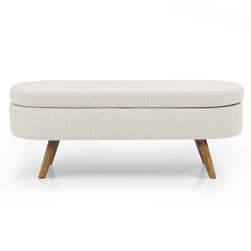 Ottoman Oval Storage Bench,Rubber Wood Legs, Beige