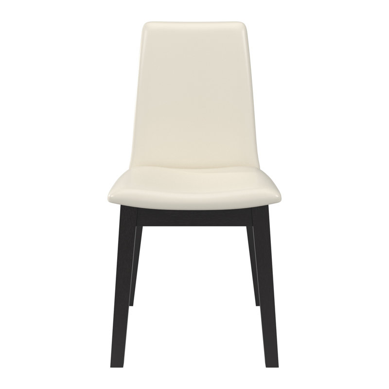 Cipolla Wood Finish White Vegan Leather Dining Chair, Black