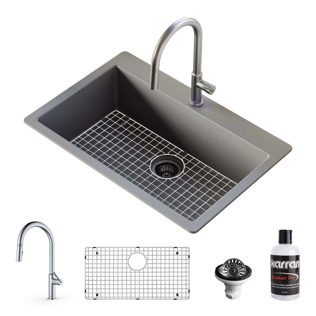 Karran Quartz 33'' X 22'' Single Bowl Drop-in Kitchen Sink With Faucet Karran Faucet 