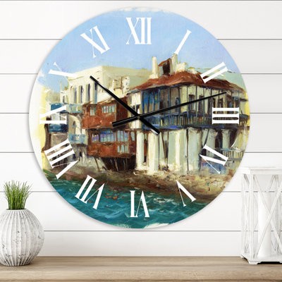 Vieilles maisons sur l'île de Mykonos, Grèce - Horloge murale nautique et côtière