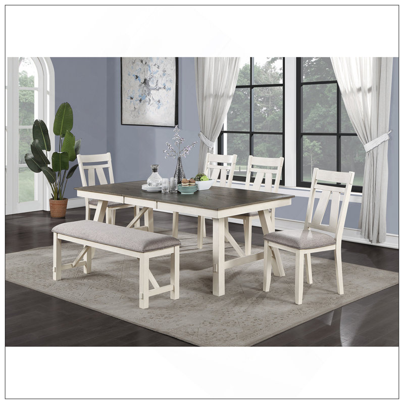 Table de salle à manger avec table à finition blanche et plateau en bois gris