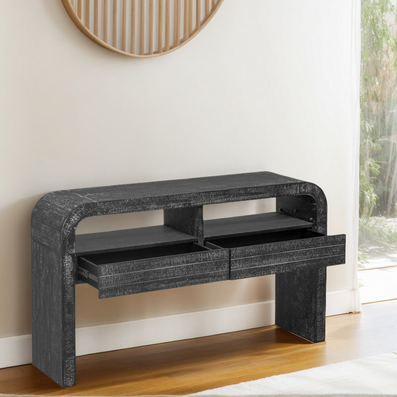 Console rétro avec design incurvé et 2 tiroirs spacieux, table d'entrée étroite pour le salon ou le couloir, Noir