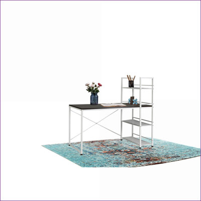 Desks 47-Inch Modern Reversible Workstation Bookshelf | Brown+White | MDF+Metal