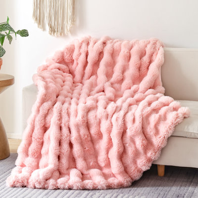 Jeté en fausse fourrure pour canapé - molleton moelleux rose moelleux, couverture moelleuse à bulles moelleuses pour canapé et lit, jeté chaud pour décor de chambre à coucher 60 po x 80 po
