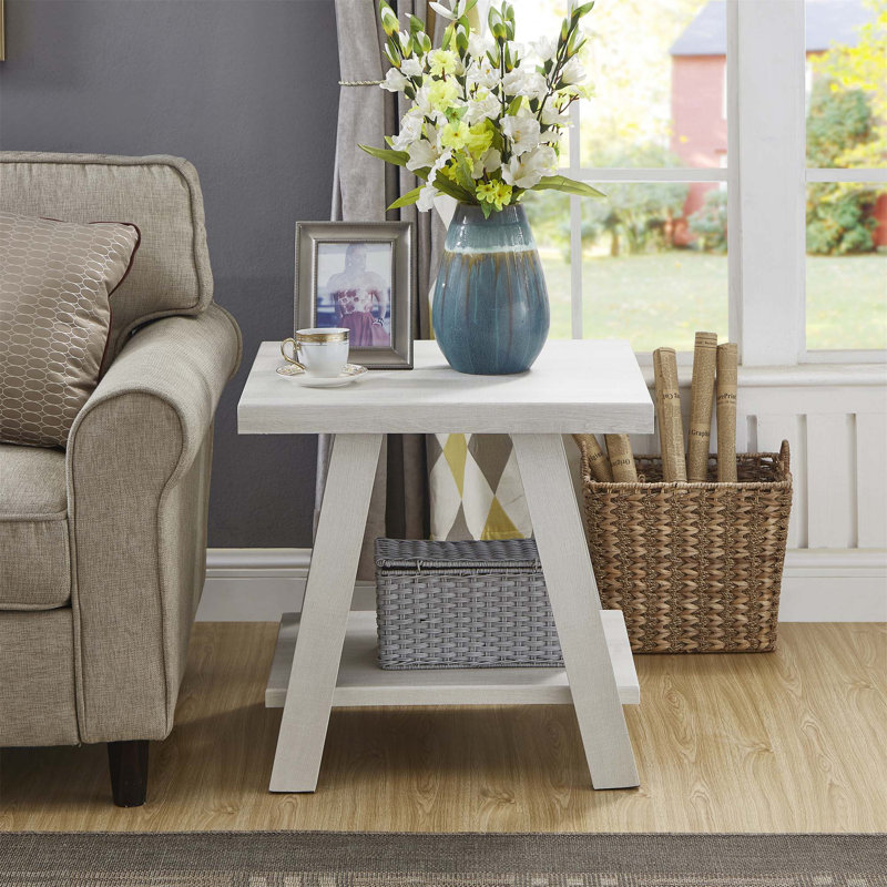 Table de bout avec rangement Angeleca, H 22 po x l 23,5 po x P 14 po, Duplicata blanc 2