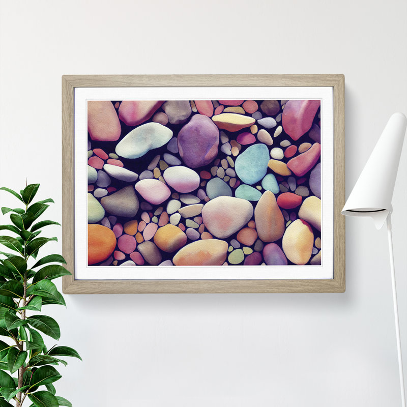 Colourful River Pebbles Vol.1 - Single Picture Frame Print, Oak Framed, 25cm H x 34cm W x 2cm D