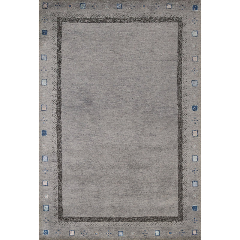 Tapis gris à motif géométrique Gabbeh