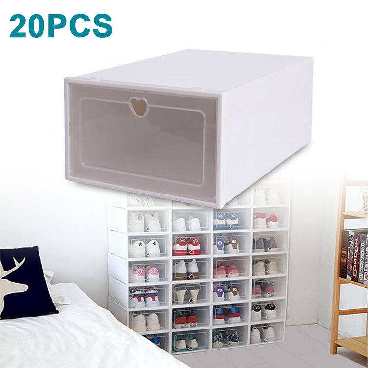 20pcs Foldable Shoe Box Plastic Storage Cage Stackable Organizer