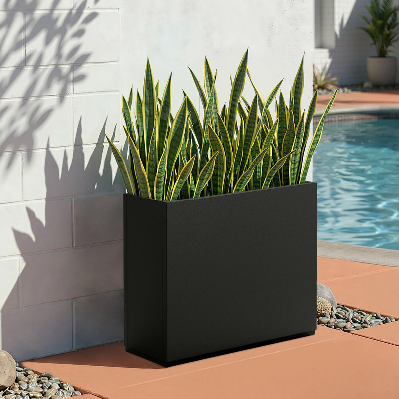 Rectangular Planter-Metal Planter Box With Drainage Holes for Indoor and Outdoor Use, 24" H x 29.9" W x 12" D, Black