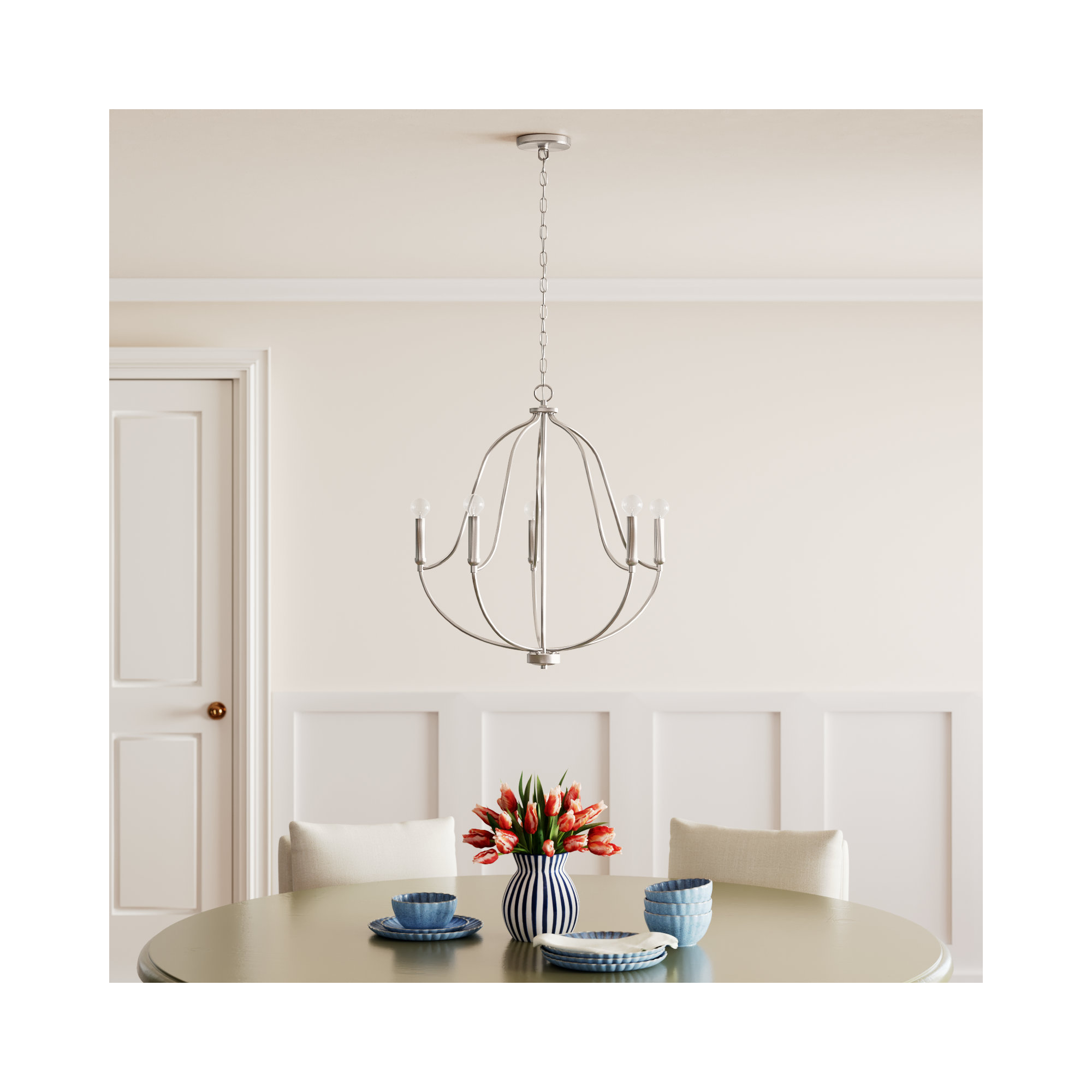 Kanda 5 - Light Metal Dimmable Chandelier, Brushed Nickel