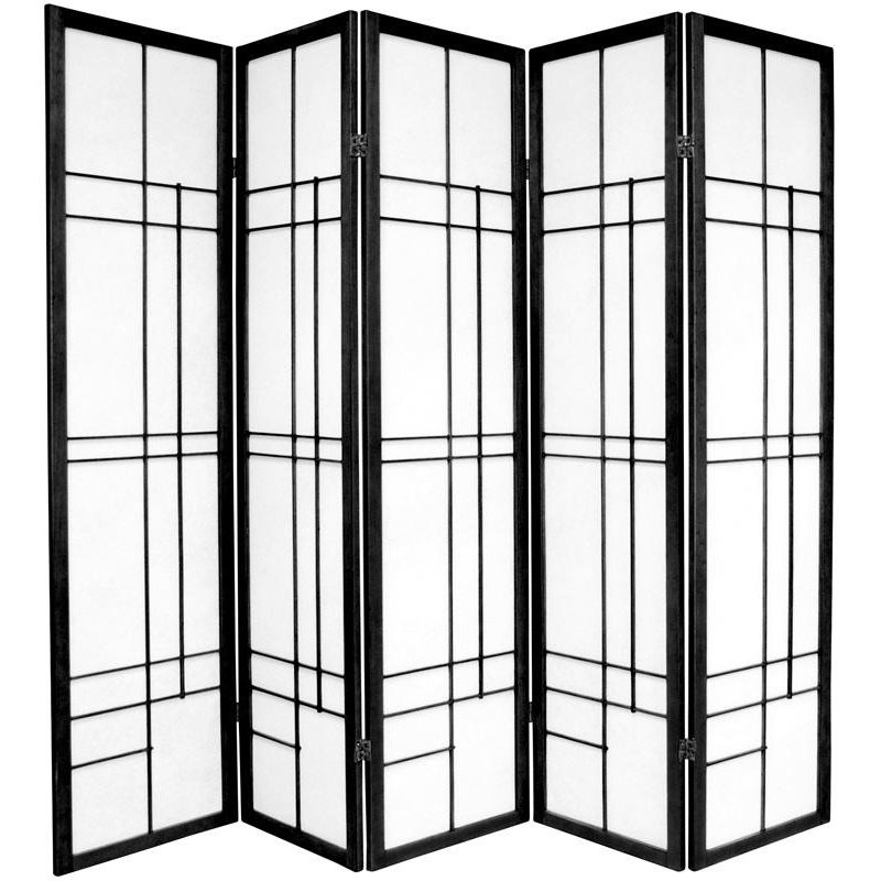 70.25" x 70" Eudes Shoji 5 Panel Room Divider, Black, 5
