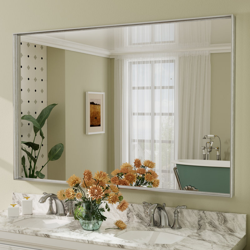 Miroir mural Aevar, 60 po x 40 po, Argent brossé
