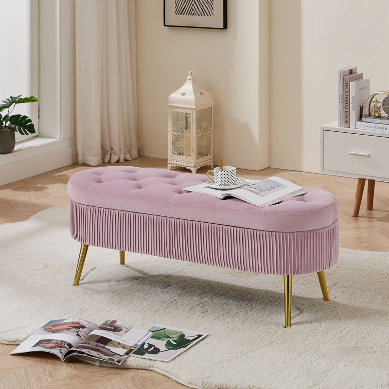 Banc de rangement en velours Nellee, Rose