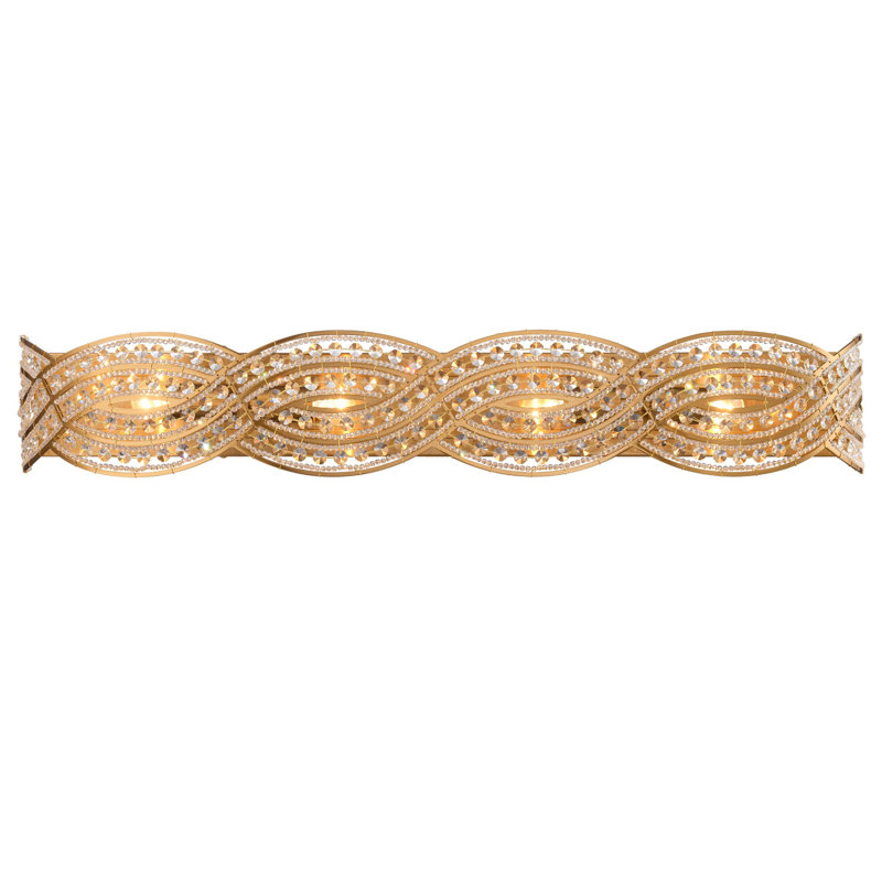 Coiffeuse Cotten en or laqué avec filigrane de cristal transparent, H 6 po x l 36 po x P 6 po, Quatre lumières
