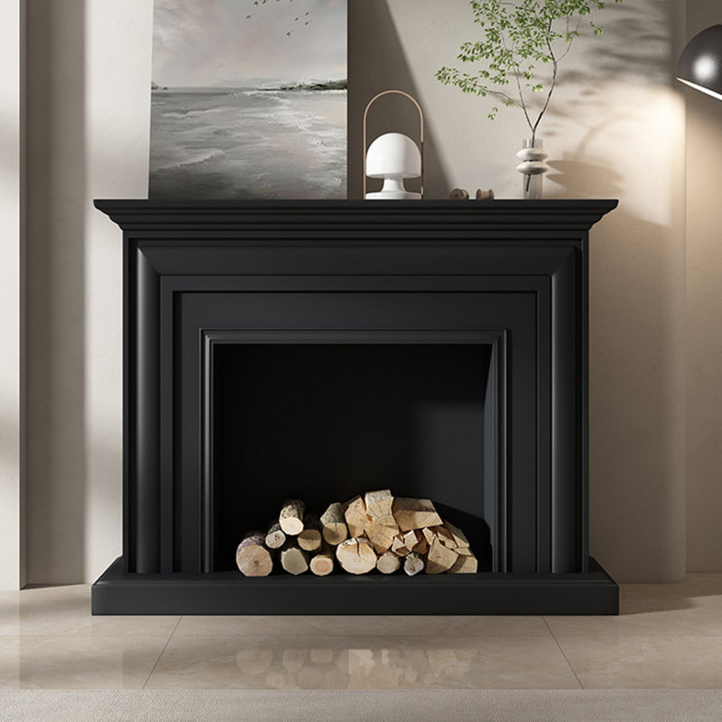 Black Solid Wood Freestanding Fireplace