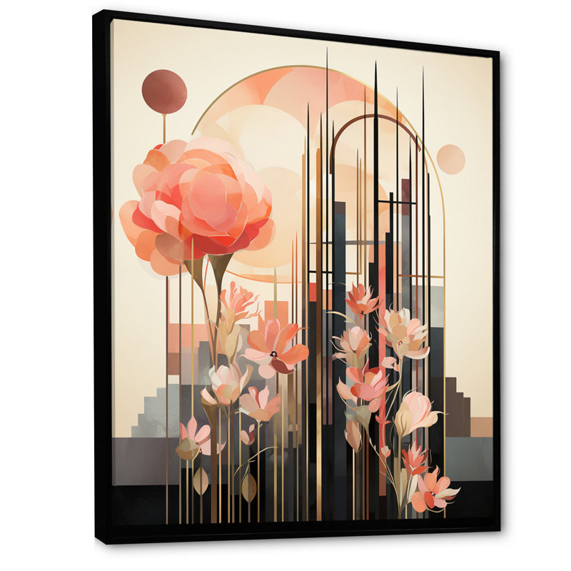 «Rose rose», art nouveau sur toile, H 32 po x l 24 po x P 1 po, Cadre flottant noir