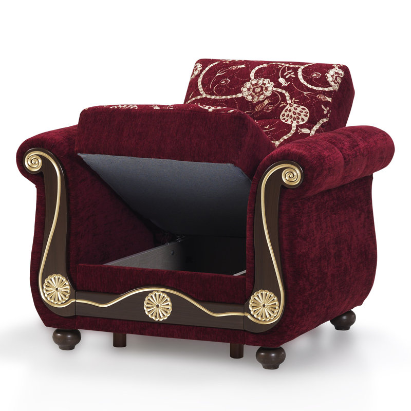 Burgundy Chenille Convertible Sleeper Arm Chair with Storage