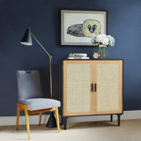 Sideboard Buffet Cabinet, Kitchen Storage Cabinet With Rattan Decorated Doors, Liquor Cabinet For Bar, Dining Room, Hallway, Cupboard Console Table, Accent Cabinet, 31.5X 15.8X 34.6 Inches